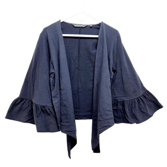 Colleen Lopez Navy Ruffle Sleeve Open-Front Black Cardigan Sweater Size M New - Picture 14 of 15